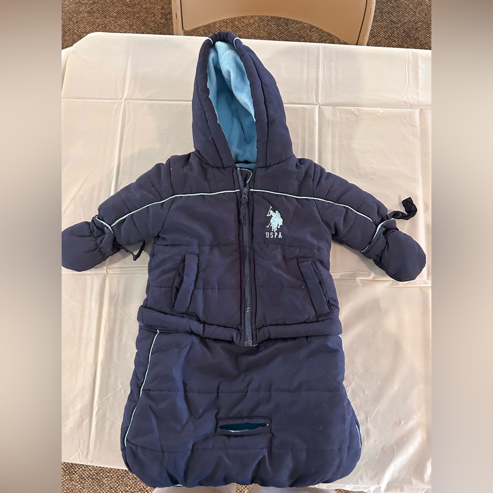 US POLO ASSN Baby Bunting Snowsuit Boys blue 0-6 months Infant Puffy